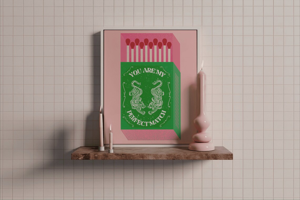 Retro Tiger Matchbox Vintage Green Art Print