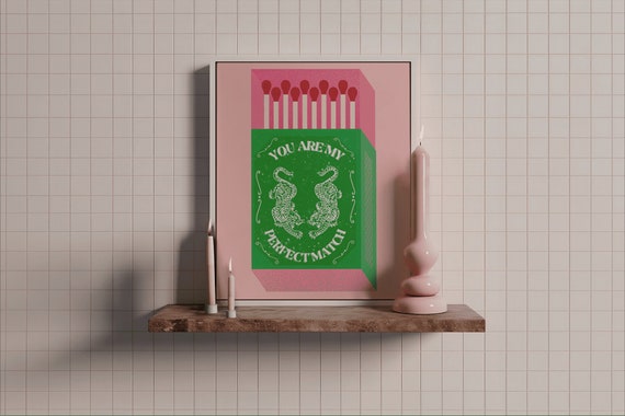 Retro Tiger Matchbox Vintage Green Art Print