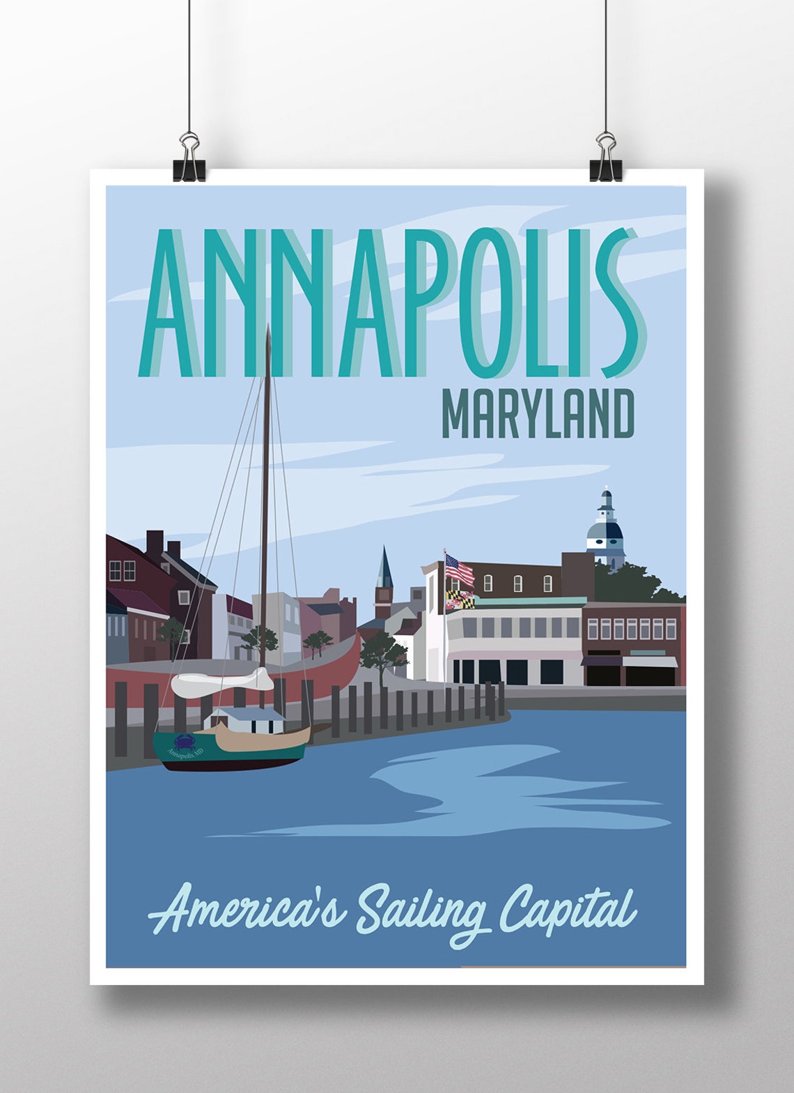 Annapolis Maryland America's Sailing Capital Harbor Retro Art Poster