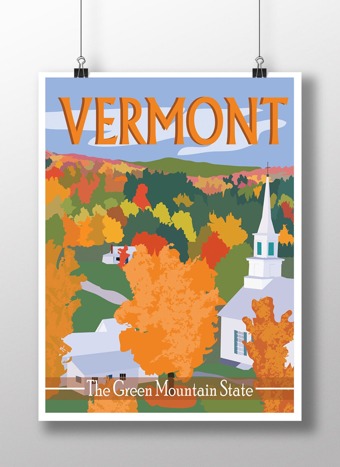 Vermont Vintage Travel Poster, Retro Travel Art Print