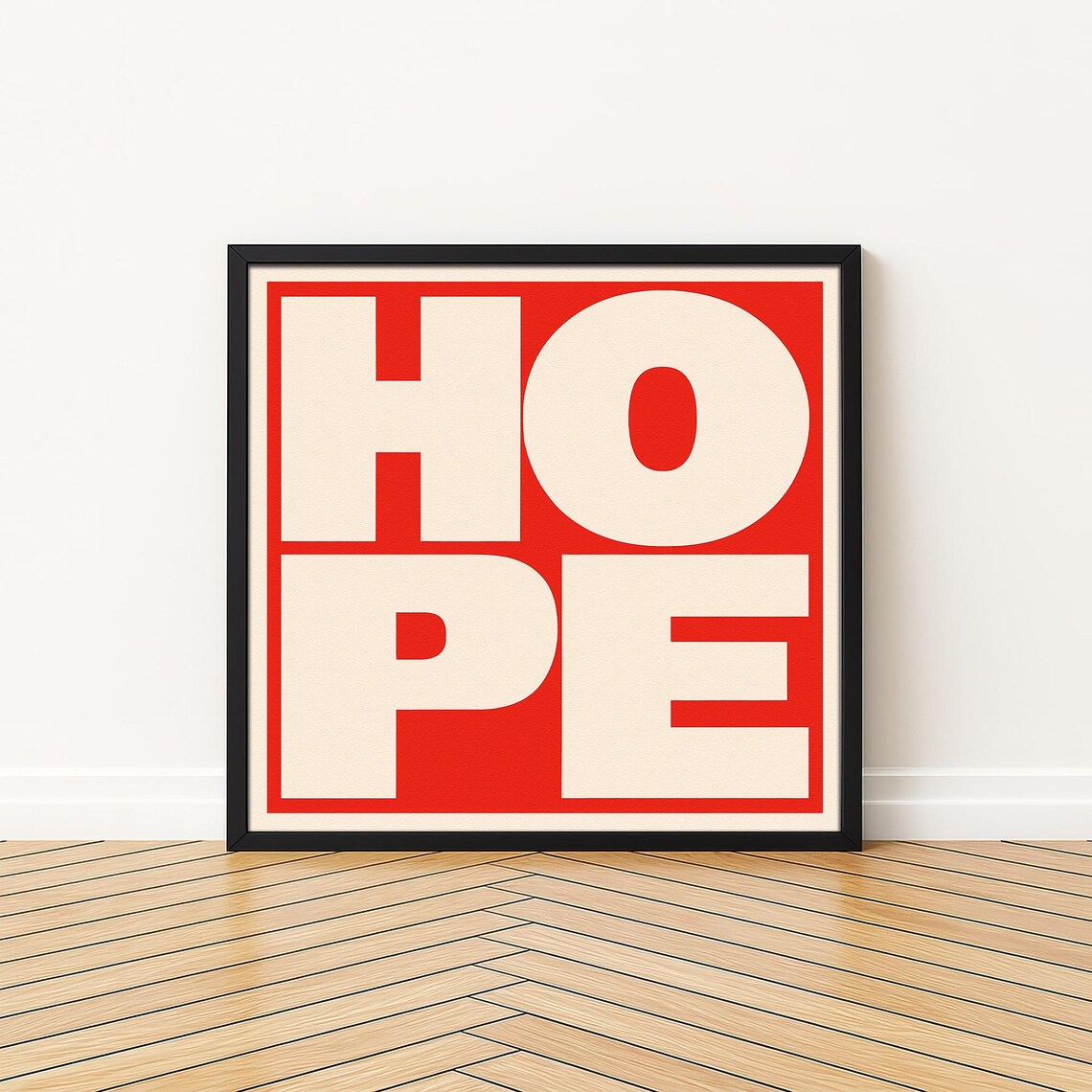 Hope Bold Typography Square Poster Red Cream Minimalist Motivational Art