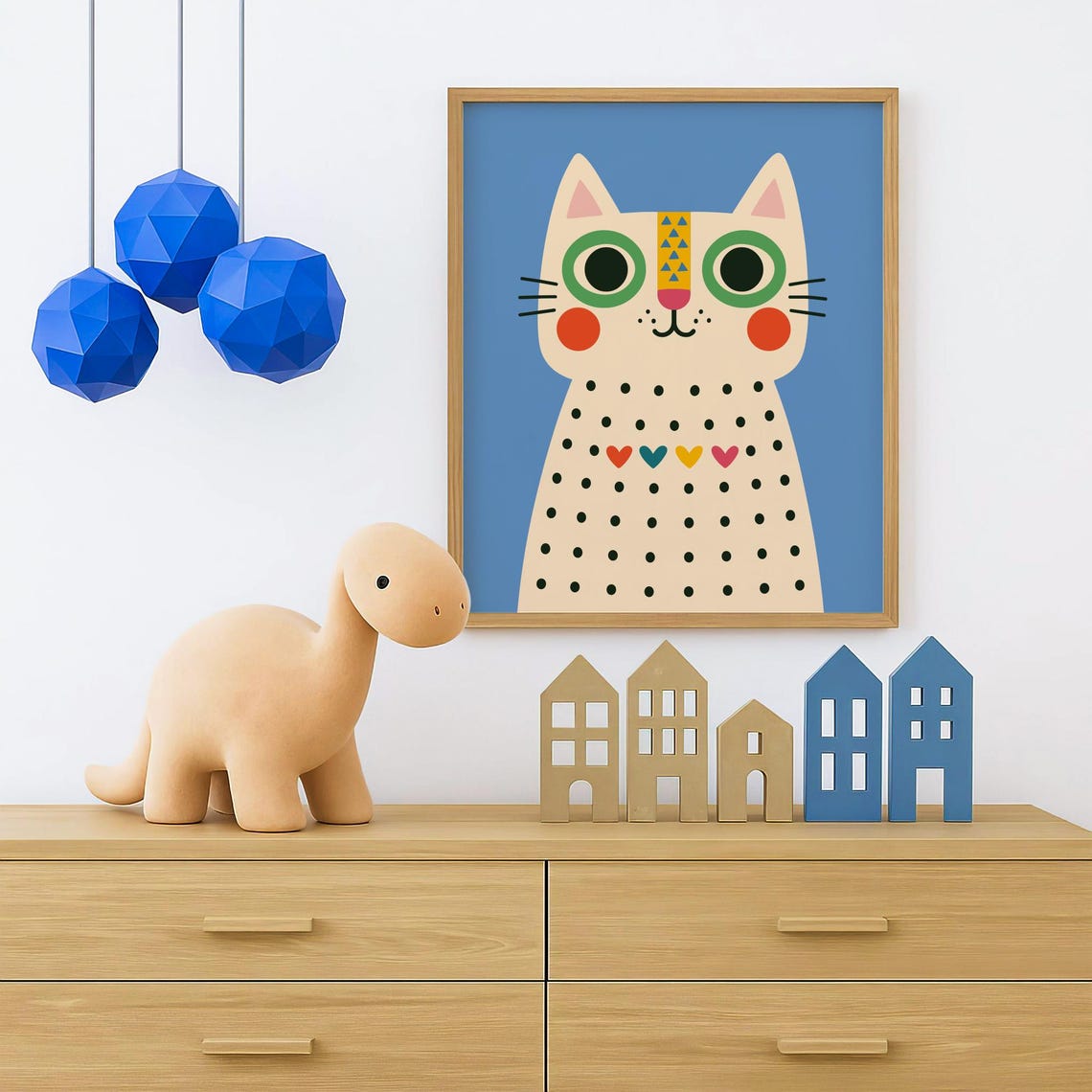 Cute Cat Wall Art Colorful Poster Nursery Animal Print Choose Your Background Color Instant