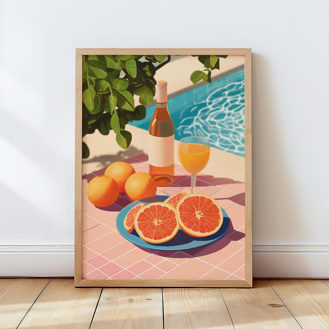 Summer Citrus Poolside Art Orange Fruit Poster Modern Kitchen Or Bar Wall Print Vacation Decor