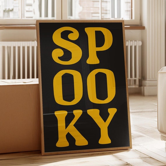 Spooky Typography Halloween Poster Bold Yellow And Black Halloween Wall Art Fun Spooky Decor For Home Office Or Party