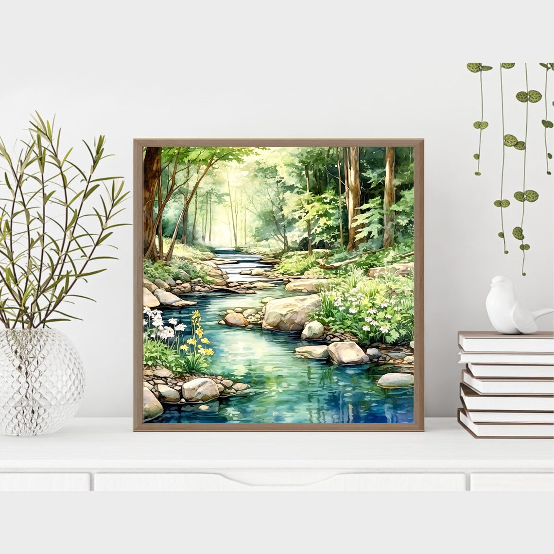 Forest River Watercolor Nature Landscape Art Print - Image 4