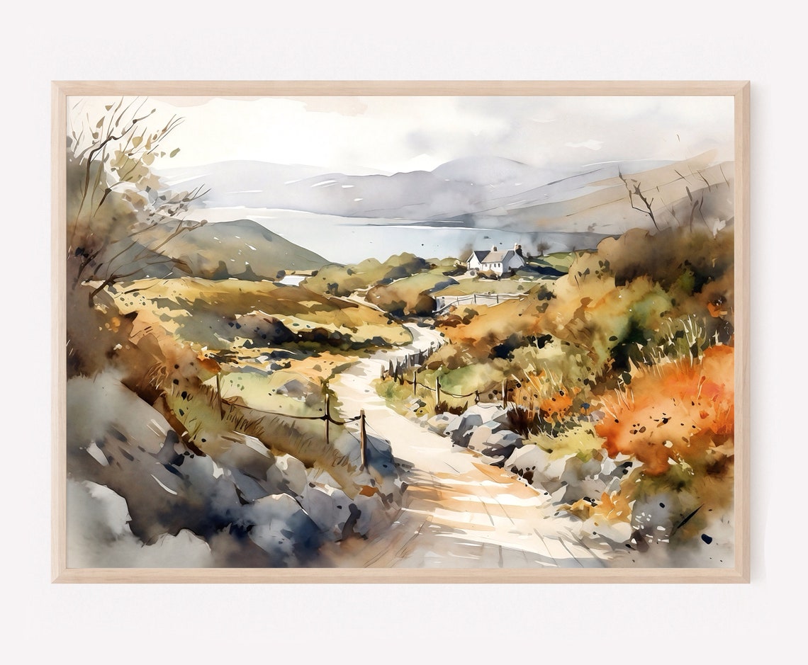Irish Road Painting Ring Of Kerry Watercolor Print Ireland Landscape Wall Art Irish Countryside Watercolor Art Print Home Decor Gift