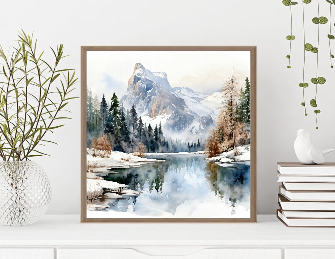 Winter Mountain Landscape Neutral Wall Art - Image 2