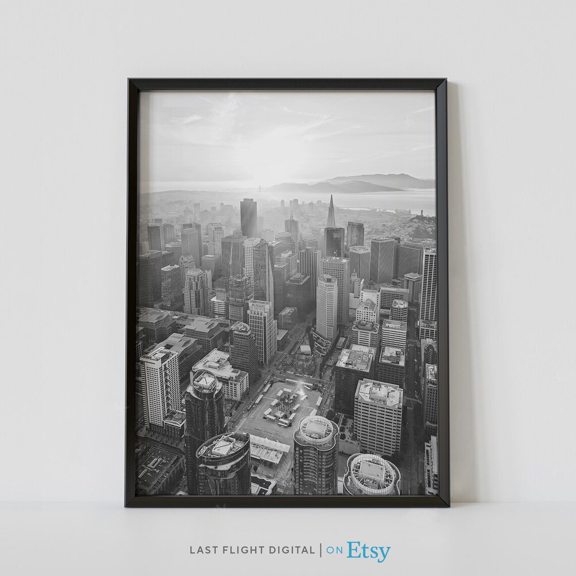 San Francisco Skyline Aerial View Black And White Cityscape Poster