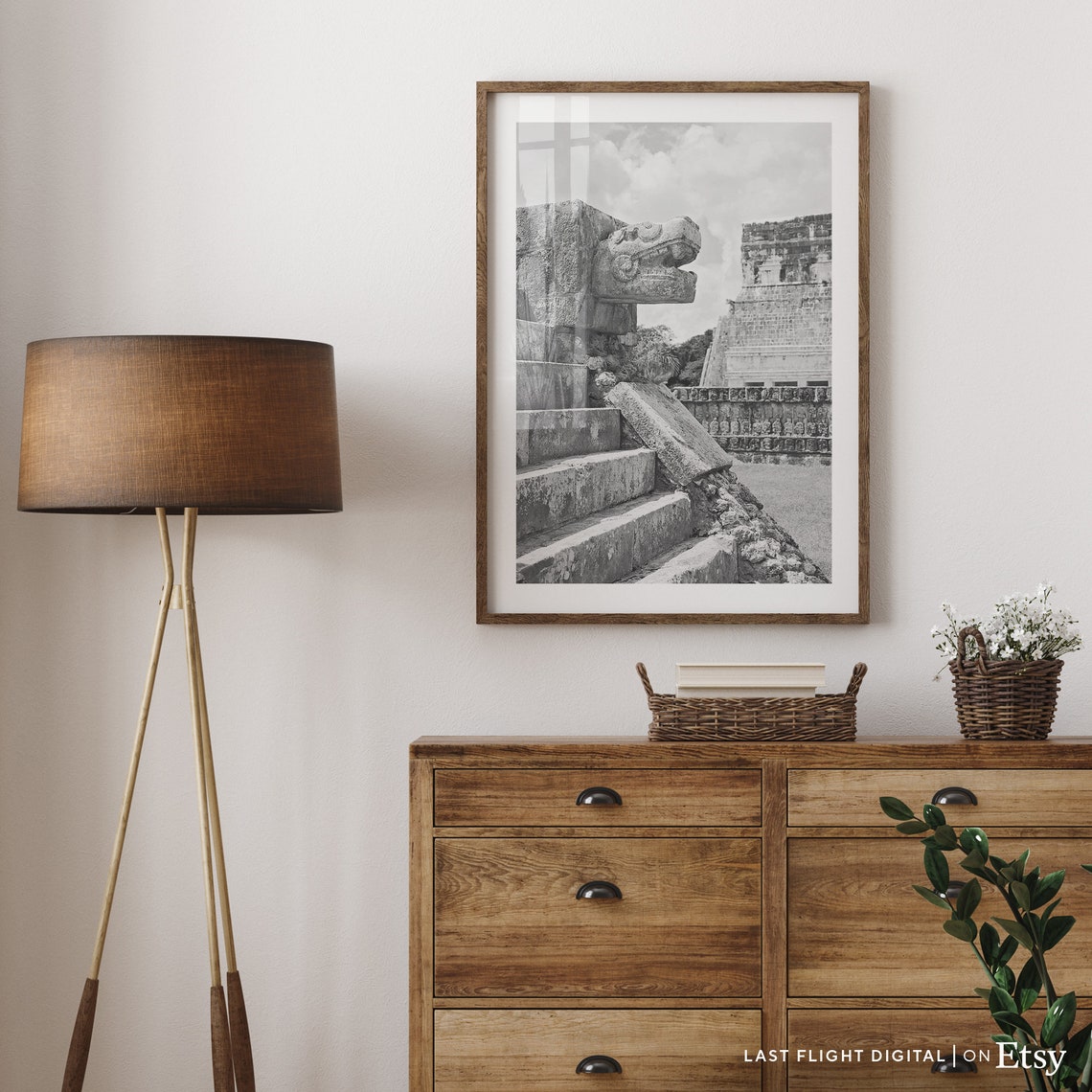 Mexico Chichen Itza Serpent Sculpture Ruins Black White Poster - Image 4