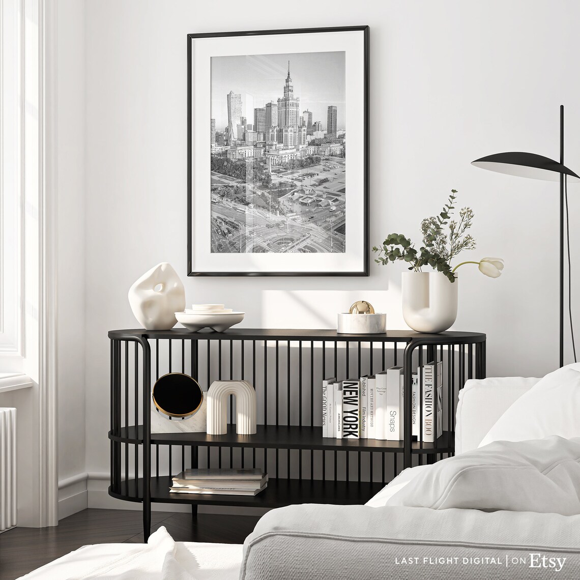 Warsaw Poland Palace Of Culture Skyline Aerial Black White Poster - Image 5