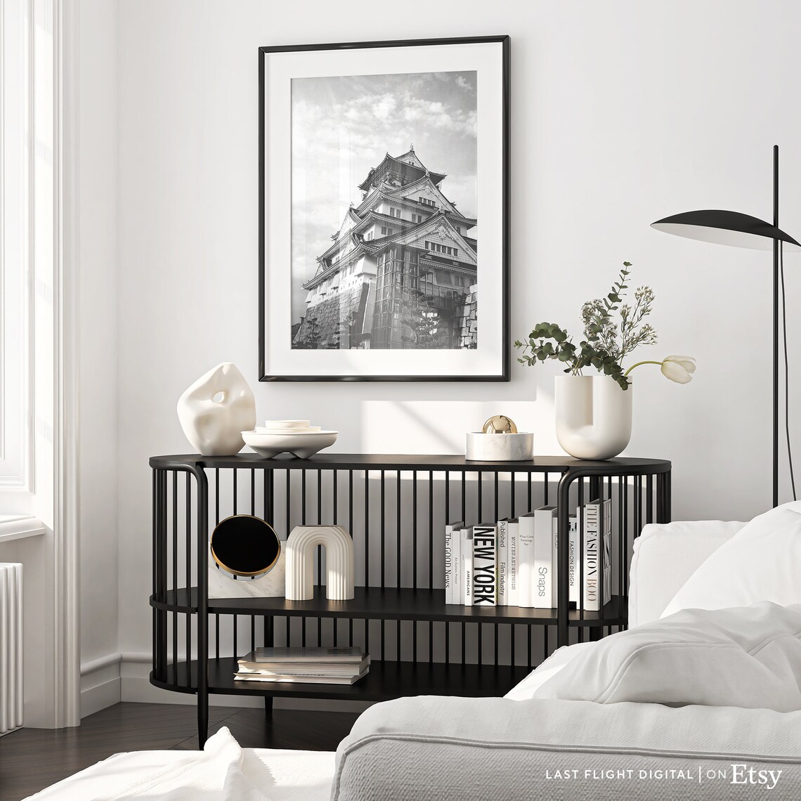 Japan Osaka Castle Stone Walls Skyline Black And White Poster - Image 4