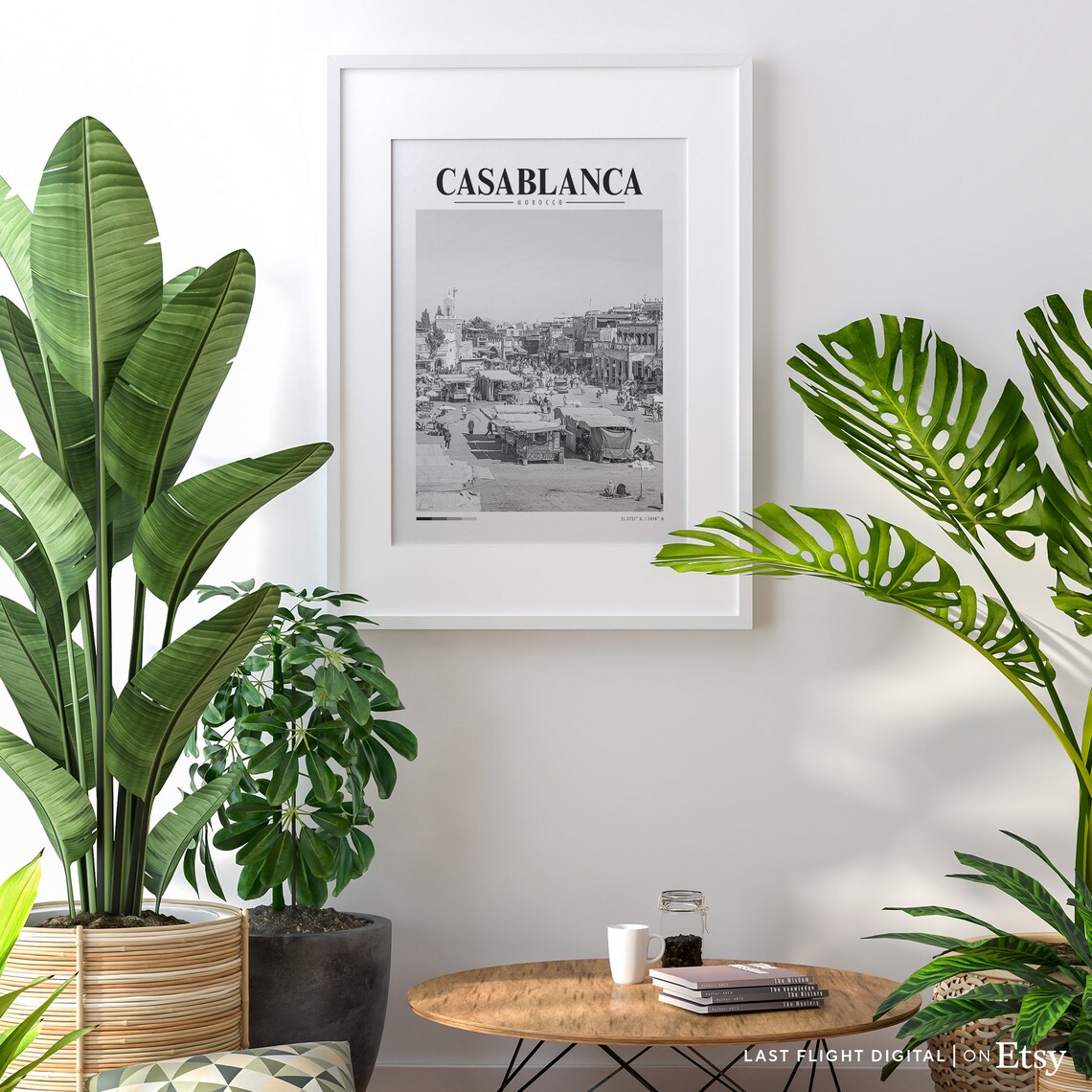 Casablanca Morocco Market Typography Travel Black And White Poster - Image 2