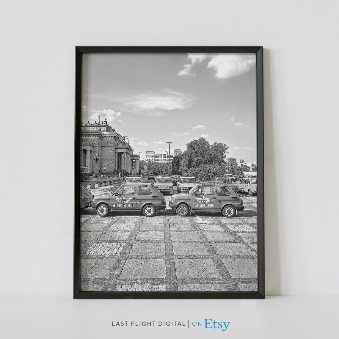 Poland Print Warsaw Poster City Streets Cityscape Skyline Black And White Photo Warsaw Print Poland Poster Downtown Automobile Car