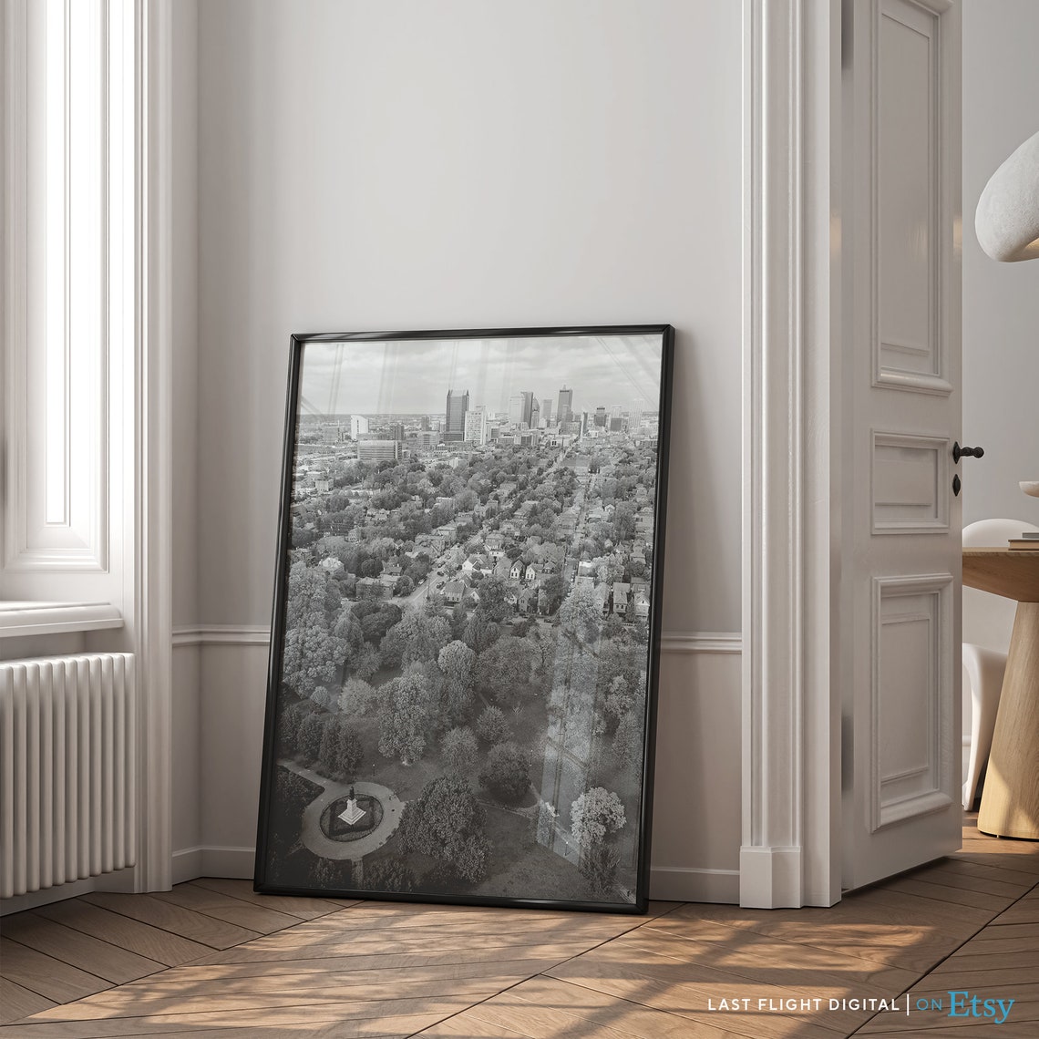 Columbus Ohio Park Aerial Downtown Skyline Black White Poster - Image 2