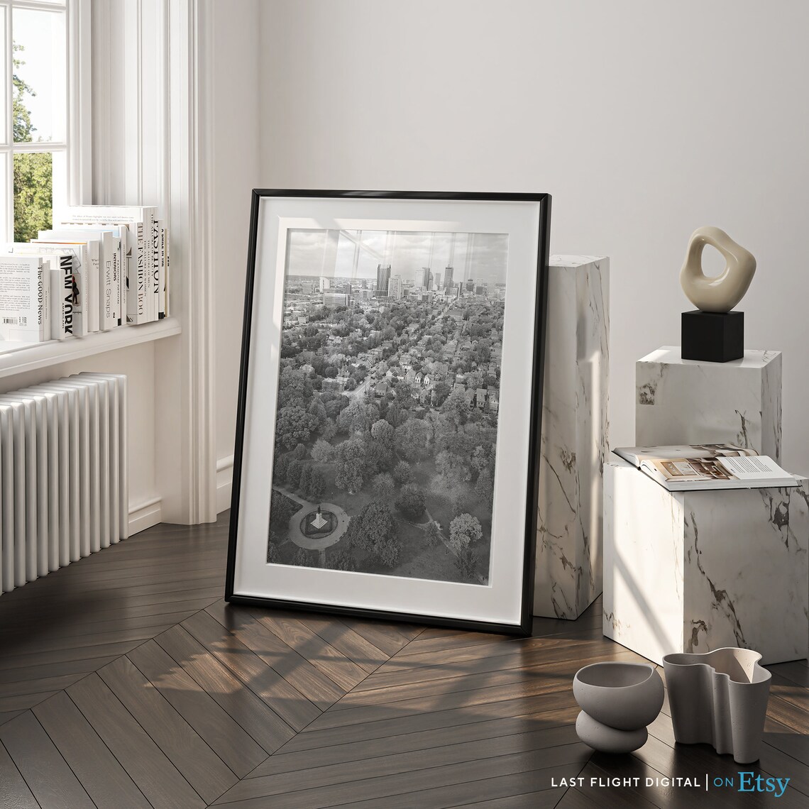 Columbus Ohio Park Aerial Downtown Skyline Black White Poster - Image 4