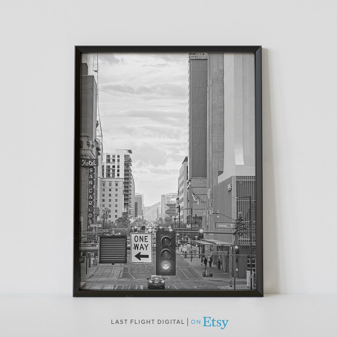Phoenix Arizona Downtown Hotel San Carlos Sign Black White Poster