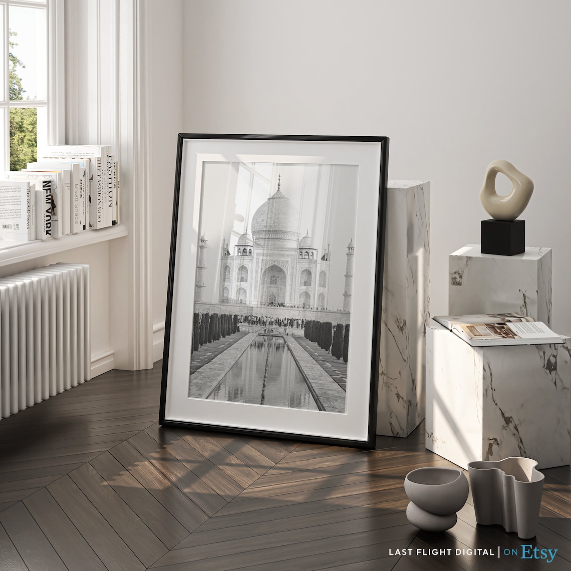 Taj Mahal Agra India Reflecting Pool Black And White Photo Poster - Image 3