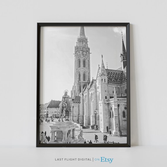 Budapest Print Hungary Poster Matthias Church Budapest Poster Hungary Print Black White Photography Europe City Streets Parliament