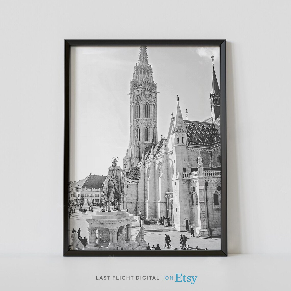 Budapest Hungary Matthias Church Square Statue Black White Poster
