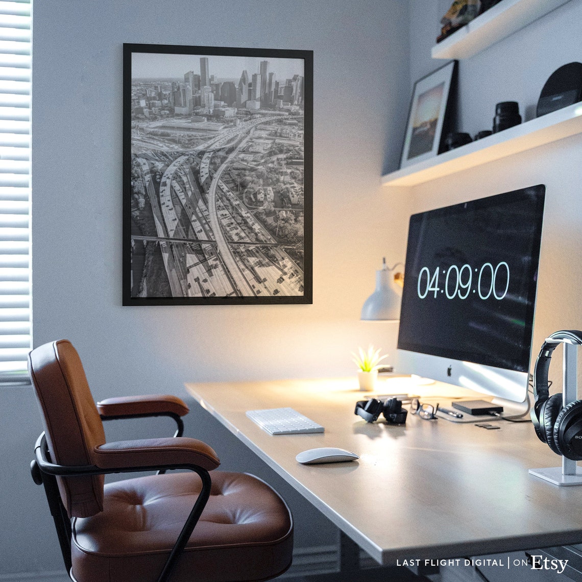 Houston Texas I 45 Freeway Interchange Aerial Black White Poster - Image 3