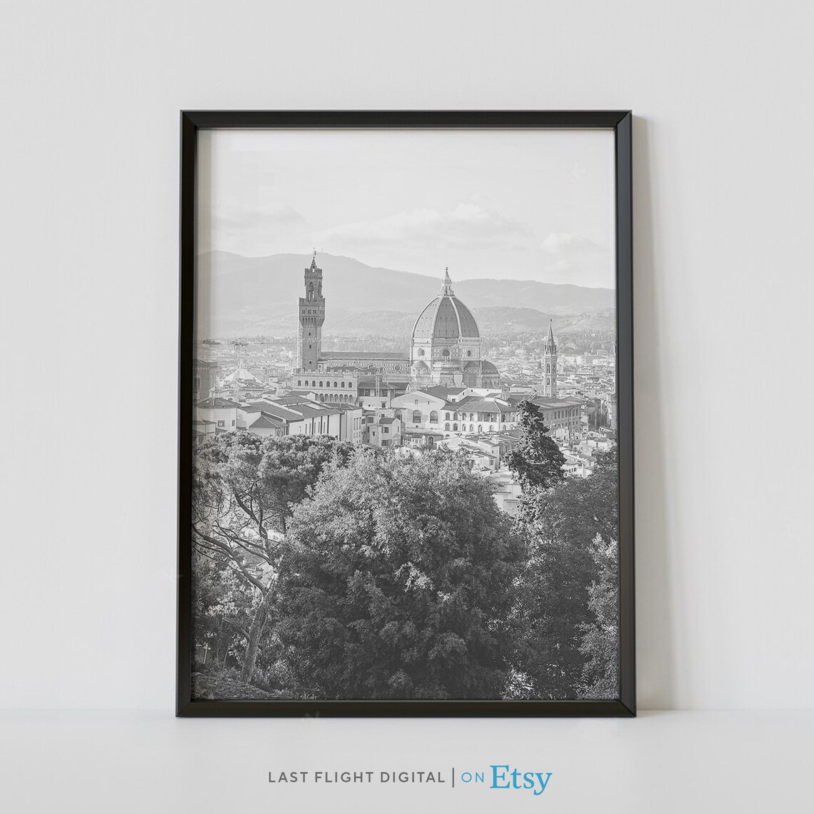 Florence, Italy Cityscape Poster, Black And White