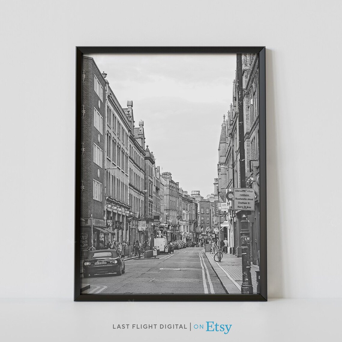 Ireland Dublin City Street Historic Buildings Black White Poster