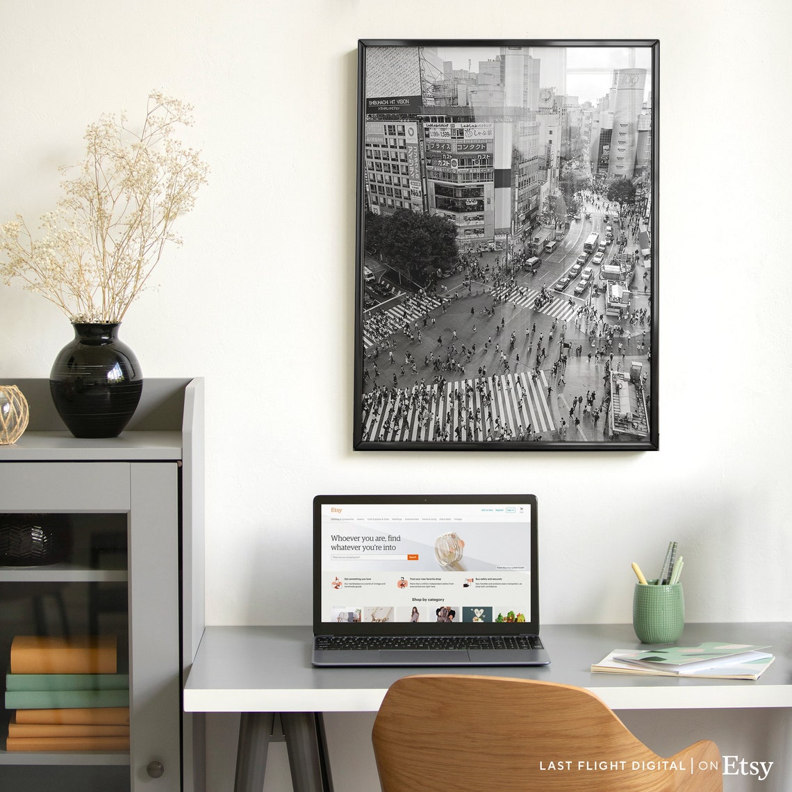 Japan Poster Tokyo Print Shibuya Crossing Cityscape Skyline Tokyo Poster Black And White Photo City Streets Japan Print Downtown - Image 5