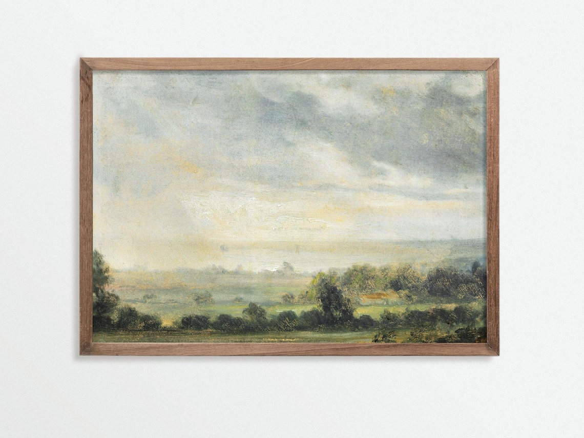 Vintage Pastoral Landscape, Rustic Countryside Art Print