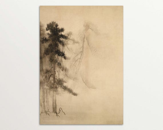 Wabi Sabi Wall Art Set Minimalist Pine Tree Sketch Prints Nature Decor For Living Room Japandi Home Art