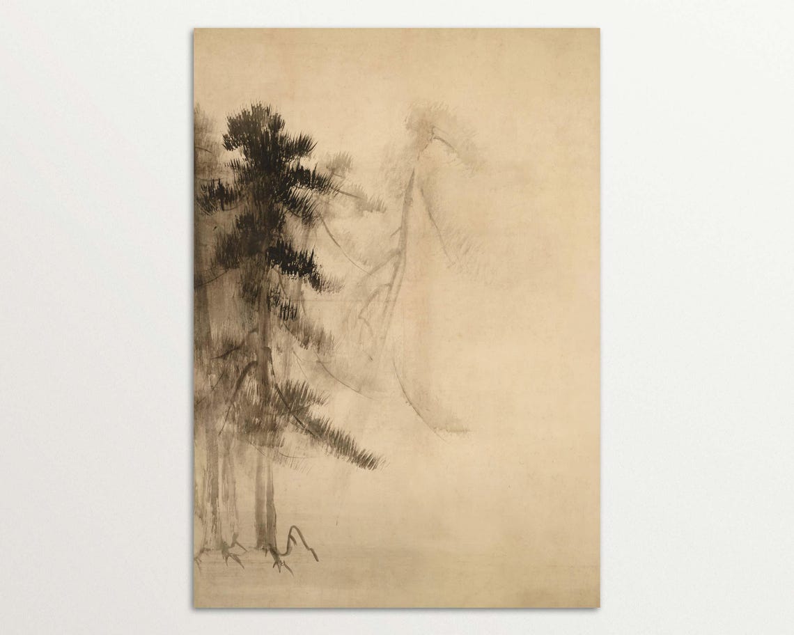 Wabi Sabi Wall Art Set Minimalist Pine Tree Sketch Prints Nature Decor For Living Room Japandi Home Art