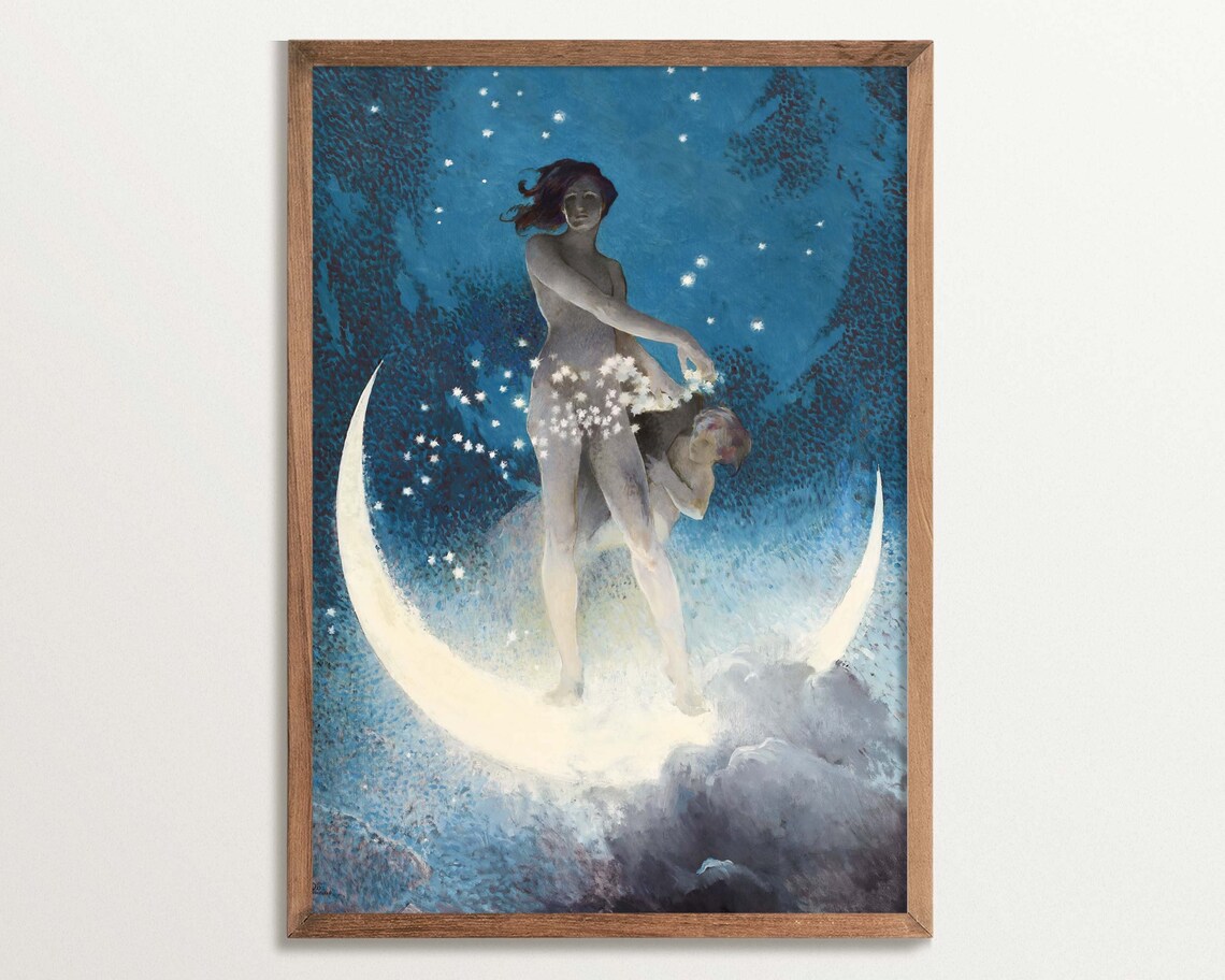 Whimsigoth Vintage Moon Art Print, Dark Academia Decor