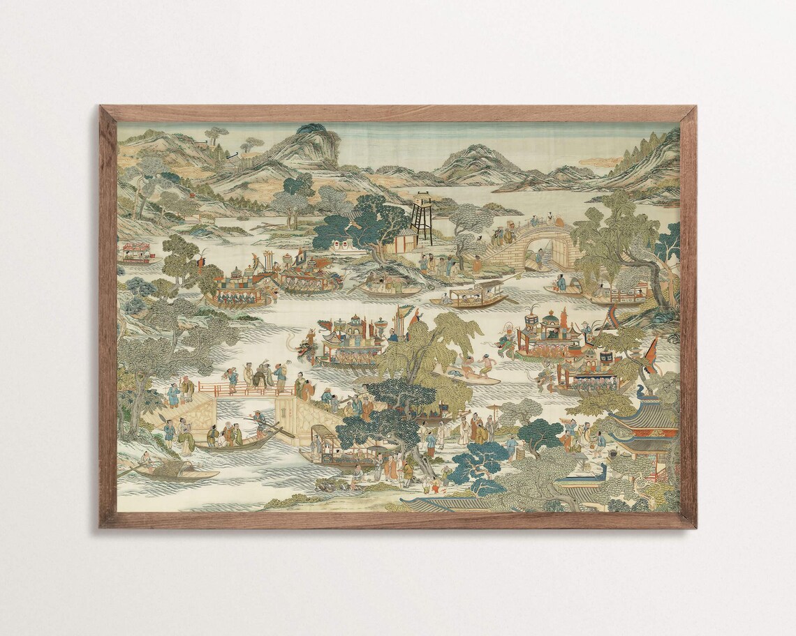 Chinoiserie Landscape River Scene Art Print