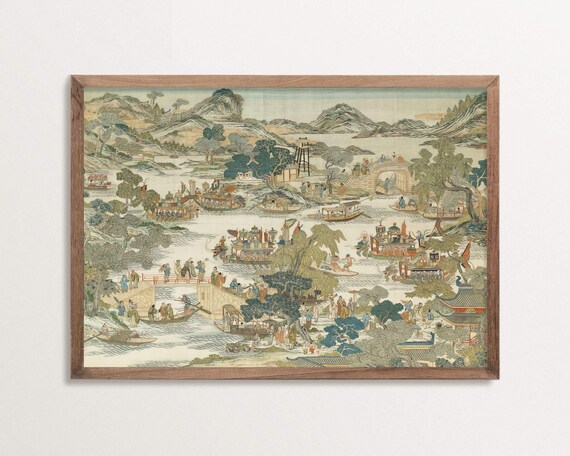 Chinoiserie Landscape River Scene Art Print