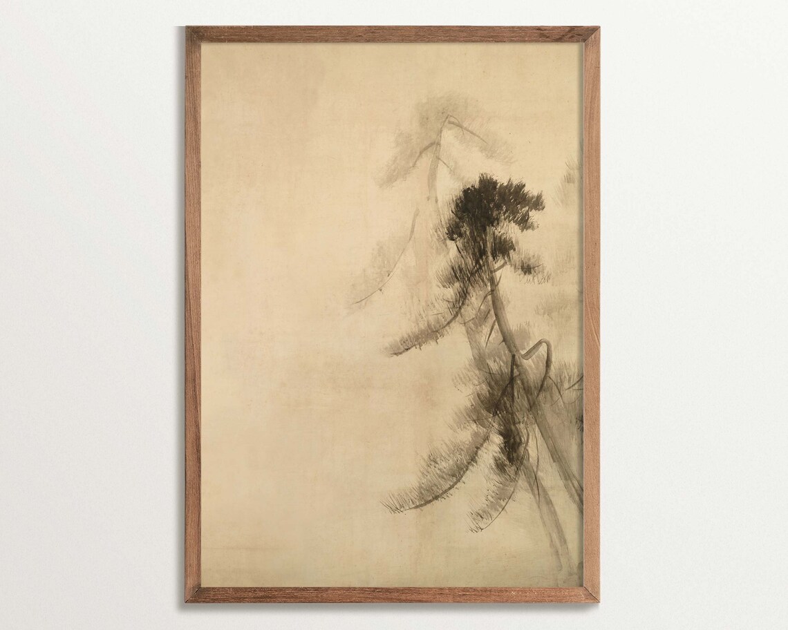 Wabi Sabi Pine Tree Sketch, Minimalist Art Print
