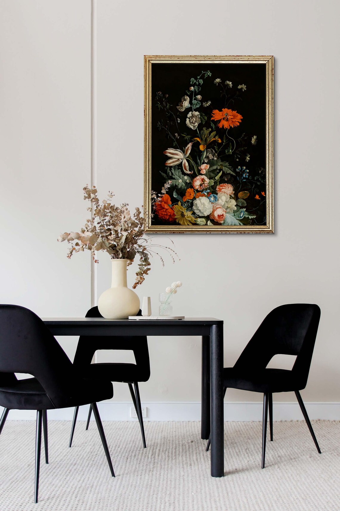 Moody Floral, Black Botanical Baroque Still Life - Image 2
