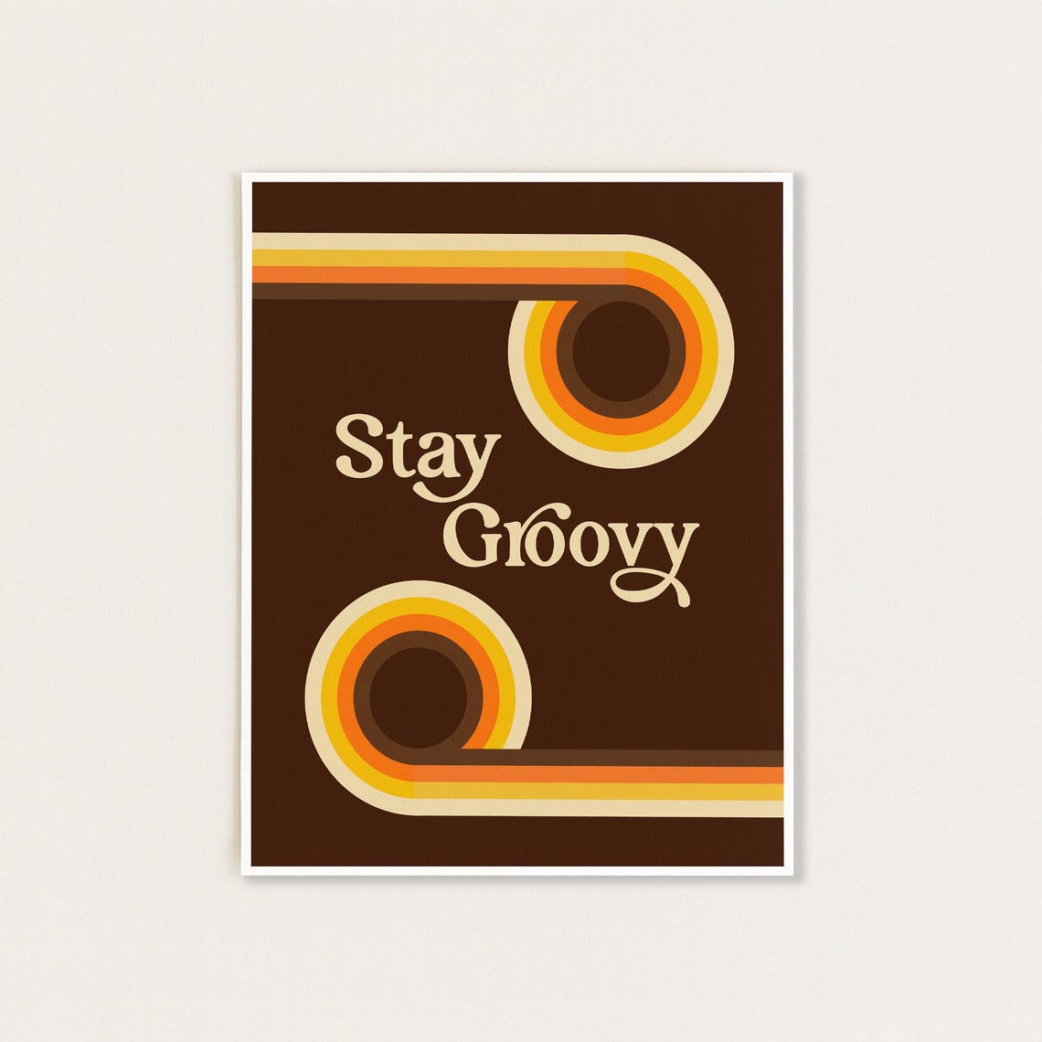 Stay Groovy Retro 70s Swirl Stripes Motivational Quote Poster