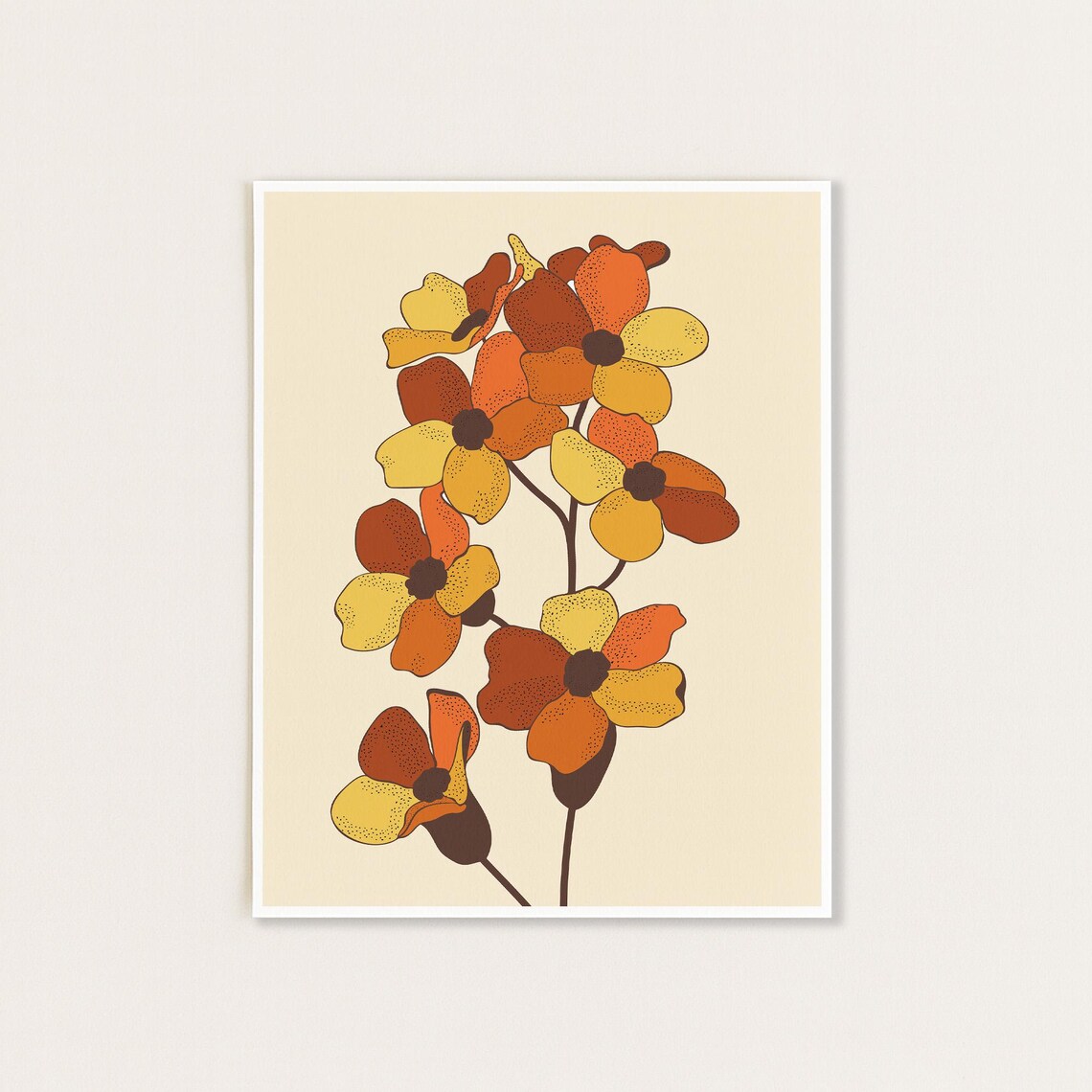 70s Flowers Retro Art Print, Botanical Decor