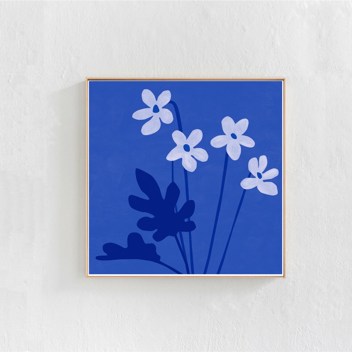 Blue Floral Boho Wall Art Print, Eclectic Decor