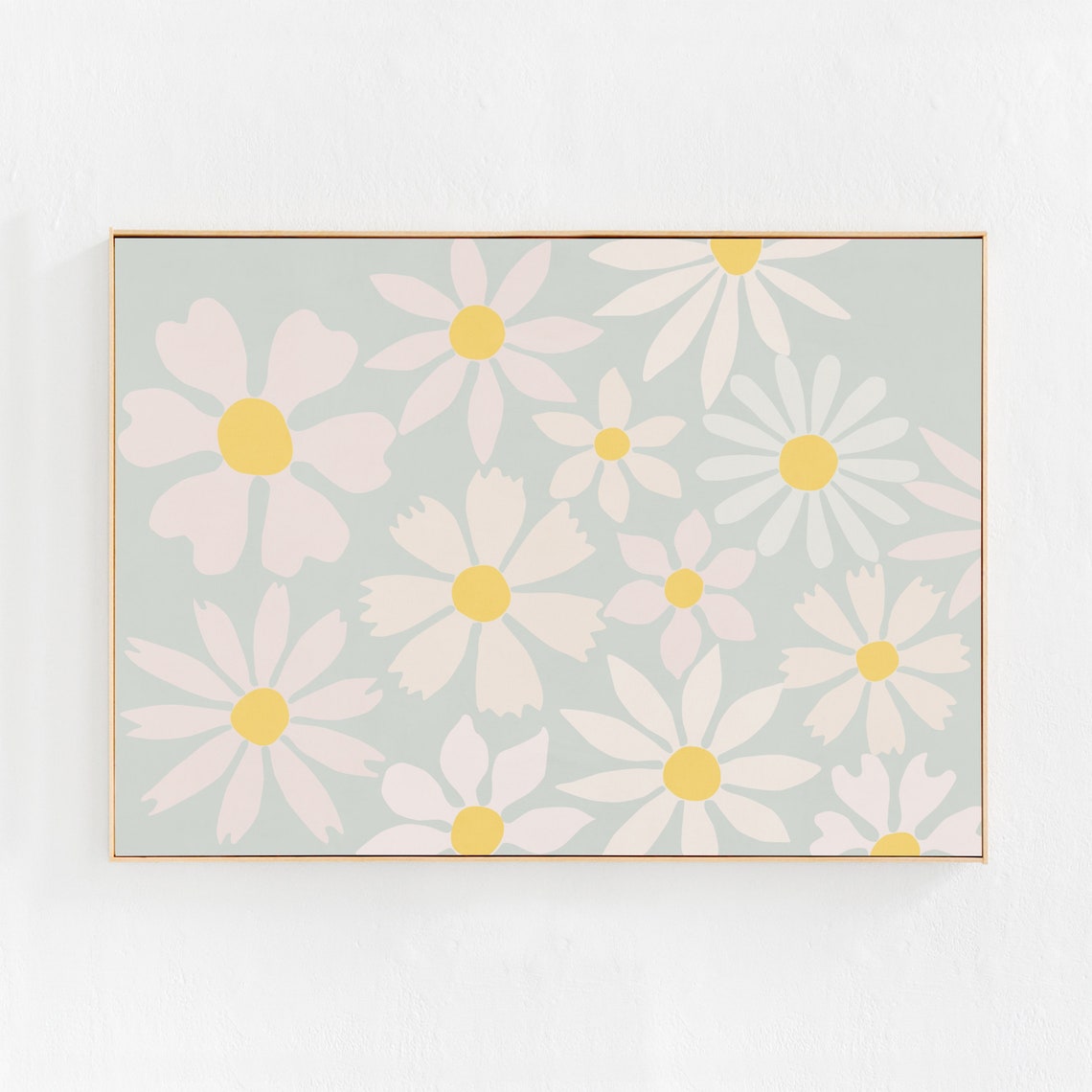 Daisies, Scandi Boho Art Print in Pastel Light Blue