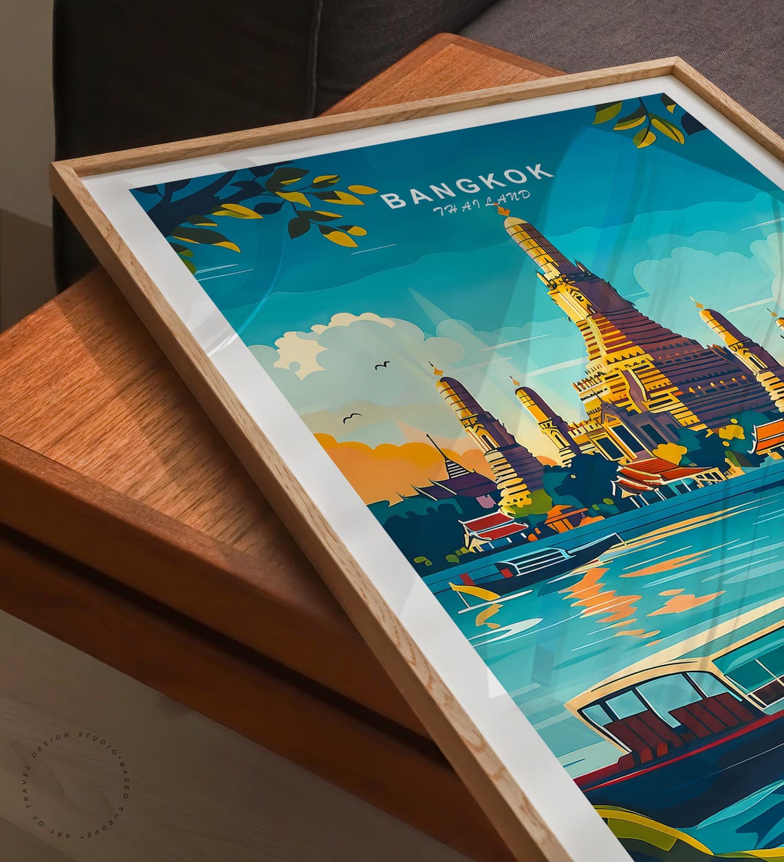 Bangkok Thailand Wat Arun Temple River Boat View Travel Poster - Image 3