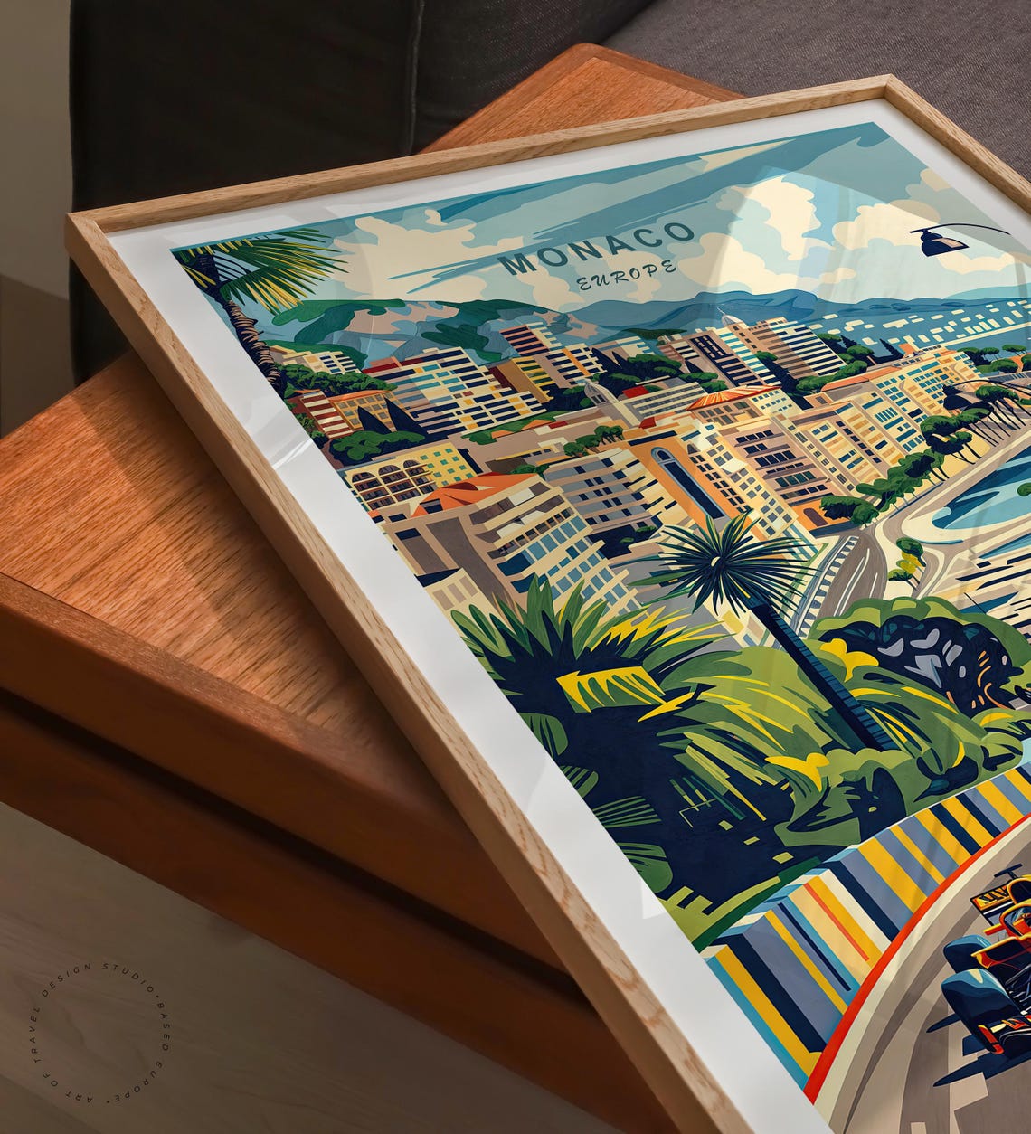Monaco Grand Prix Race Cars on Retro Harbor Street Circuit Poster - Image 3