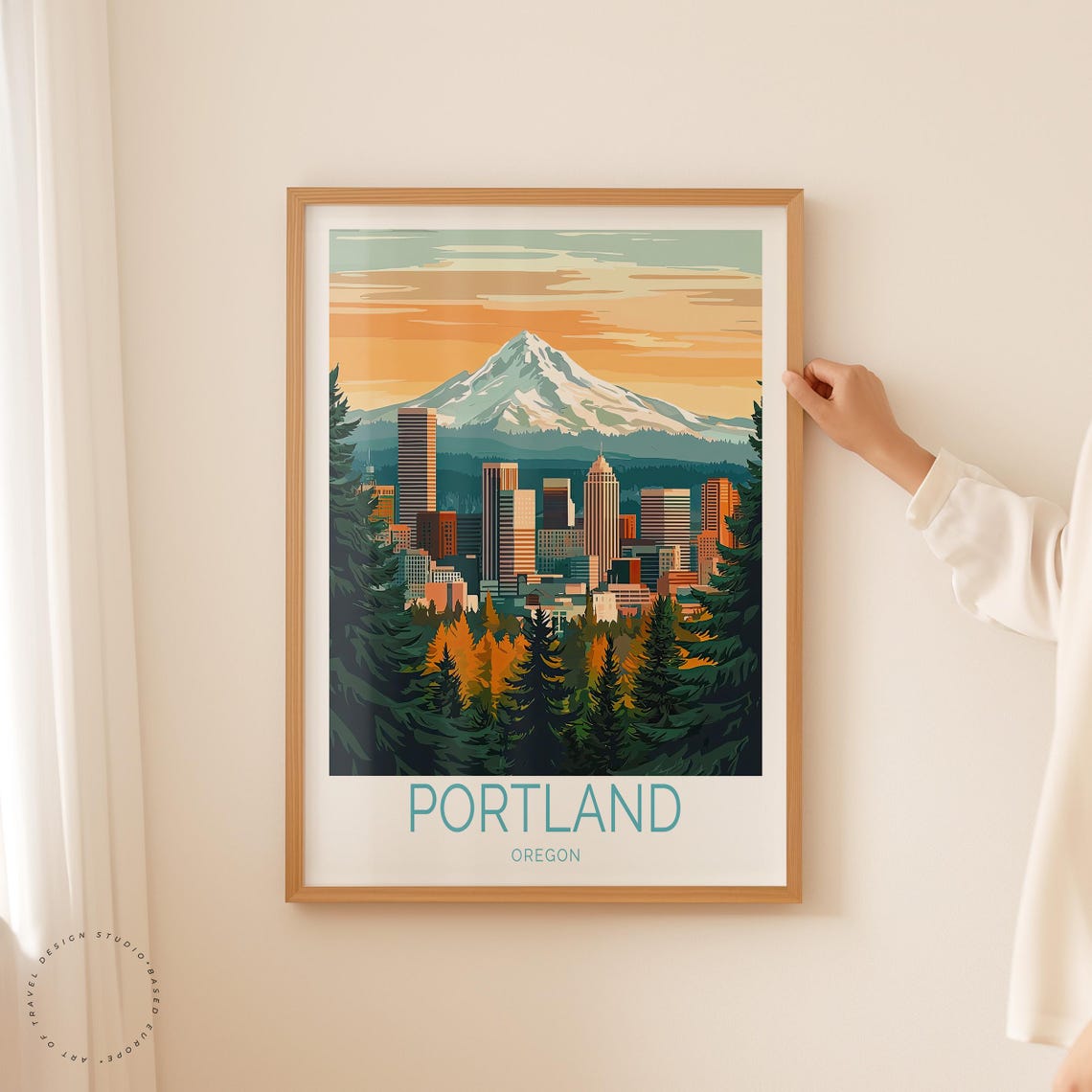 Portland Oregon Downtown Skyline With Mount Hood at Sunset Poster - Image 2