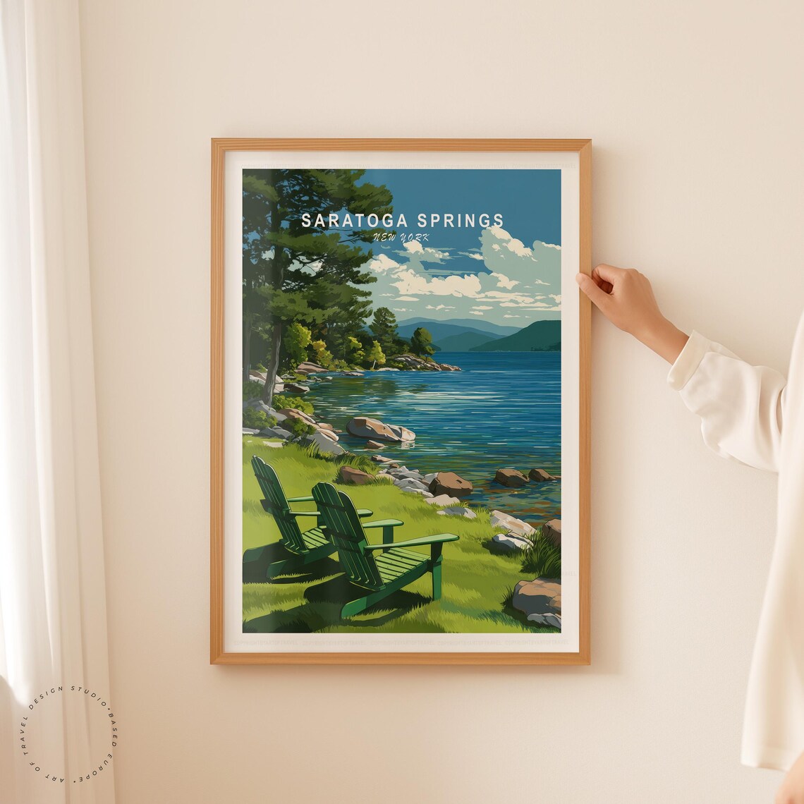 Saratoga Springs New York Lakeside Chairs Vintage Travel Poster - Image 5