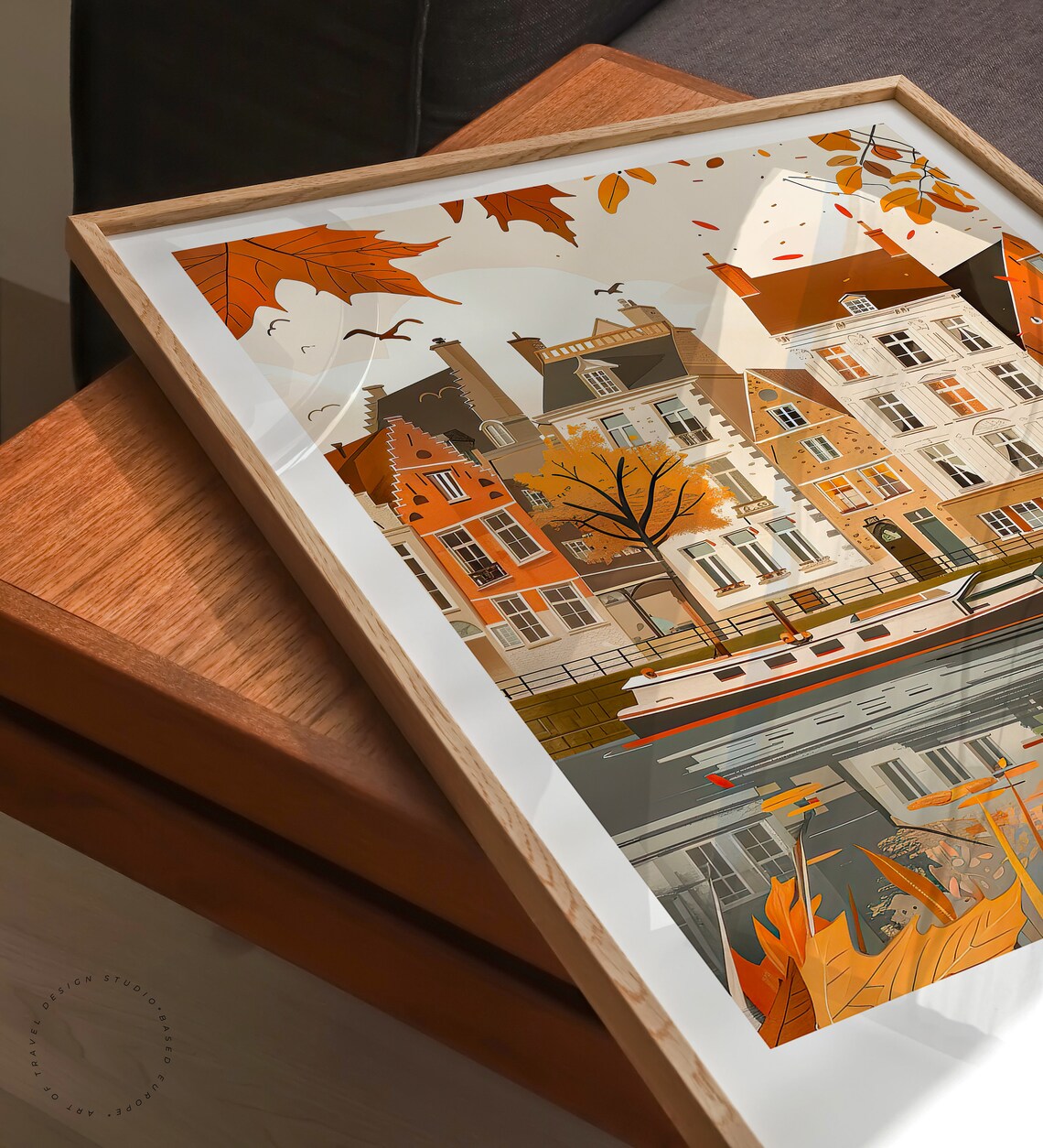 Ghent Belgium Old Town Canal with Falling Autumn Leaves Poster - Image 3