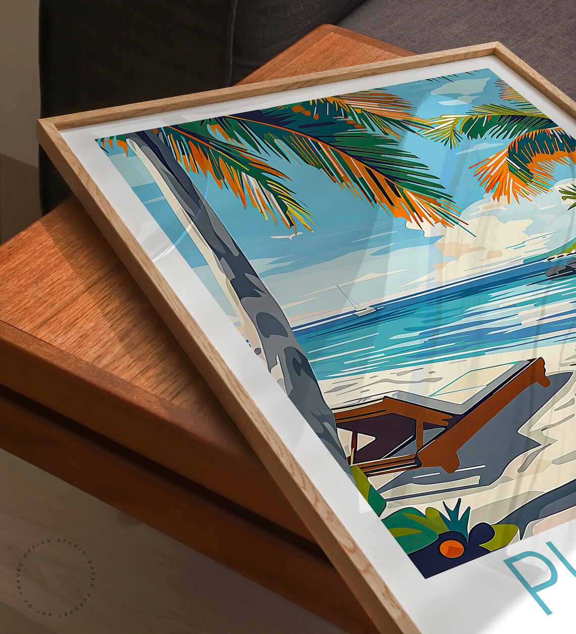 Punta Mita Mexico Tropical Beach with Sun Loungers and Palm Tree Poster - Image 3