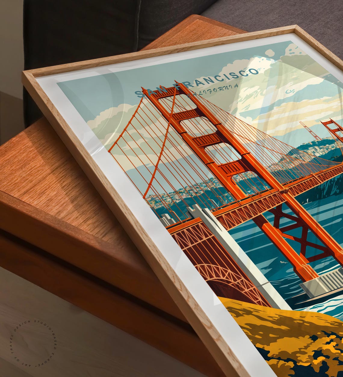 San Francisco Golden Gate Bridge Sailing Bay Retro Travel Poster - Image 3