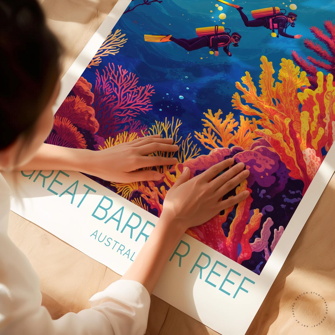 Great Barrier Reef Australia Scuba Diver Coral Garden Travel Poster - Image 3