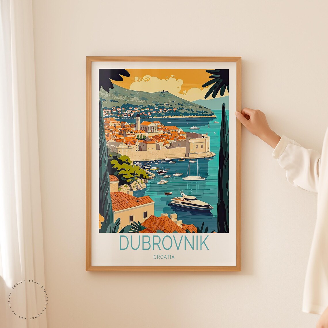 Dubrovnik Croatia Old Town Walls and Harbor with Yachts at Dusk Poster - Image 2