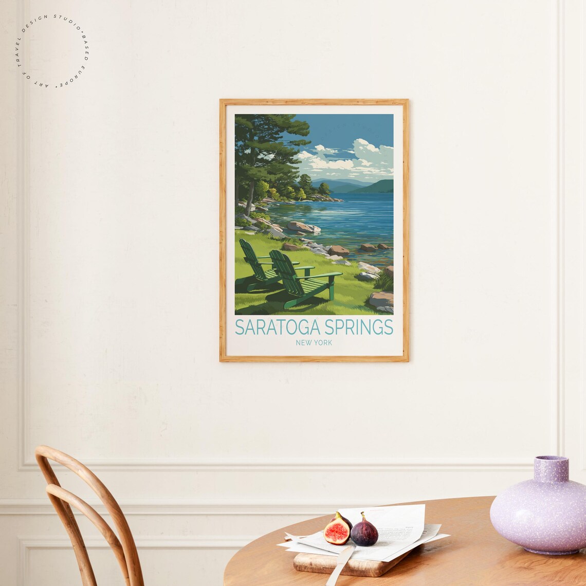 Saratoga Springs New York Lake Chairs Lakeside Travel Poster - Image 4