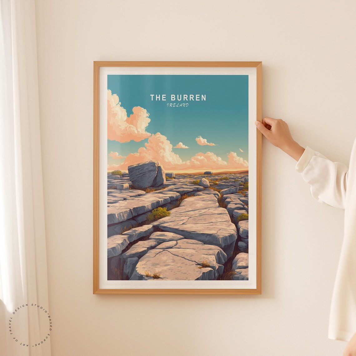 The Burren Ireland Limestone Pavement Golden Sky Vintage Travel Poster - Image 5